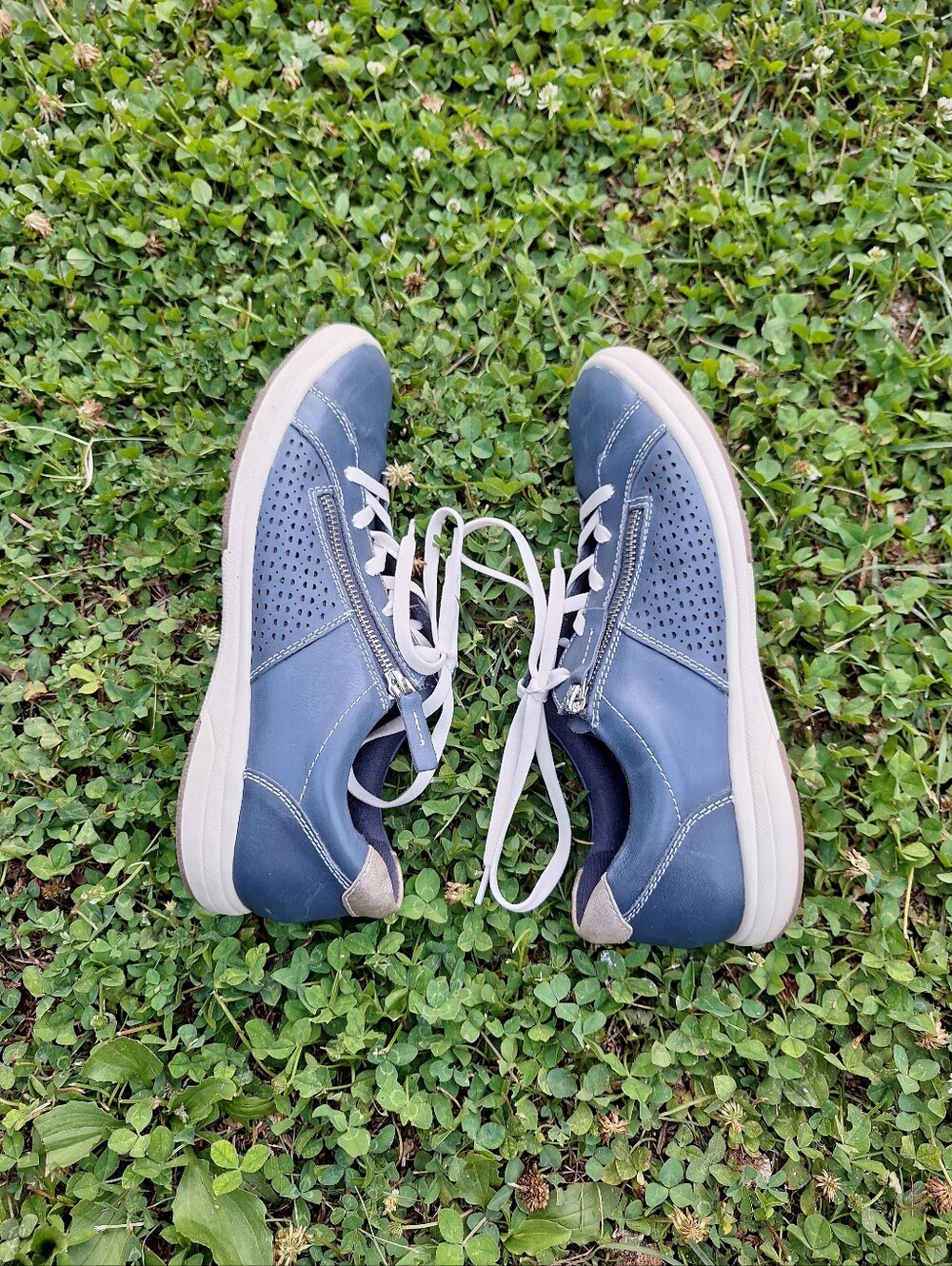 Earth Origins Blue Leather Lace-Up Sneakers with Side Zip - Picture 7 of 12